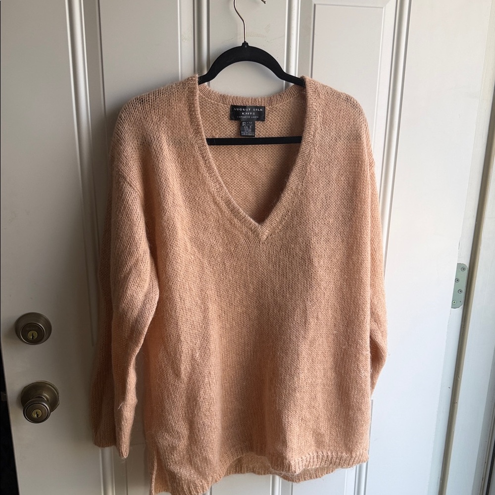 August Silk Light Pink Mohair V-Neck Sweater